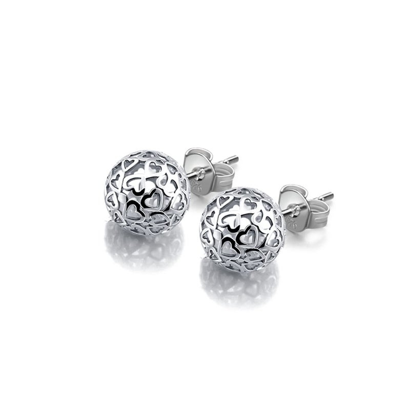 Dankadi Bohemian Women 925 Sterling Silver Earrings - 7mm Hollow Pattern Ball Pendant - Silver Stud Earrings - 24k Gold Plating Fine Jewelry Gifts - Image 1