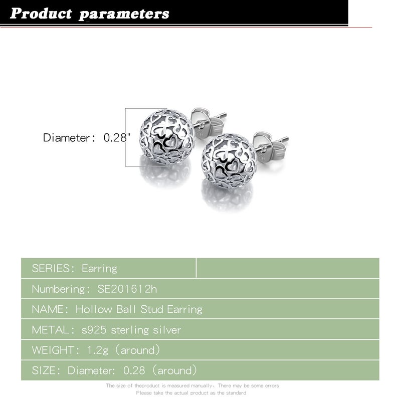 Dankadi Bohemian Women 925 Sterling Silver Earrings - 7mm Hollow Pattern Ball Pendant - Silver Stud Earrings - 24k Gold Plating Fine Jewelry Gifts - Image 3