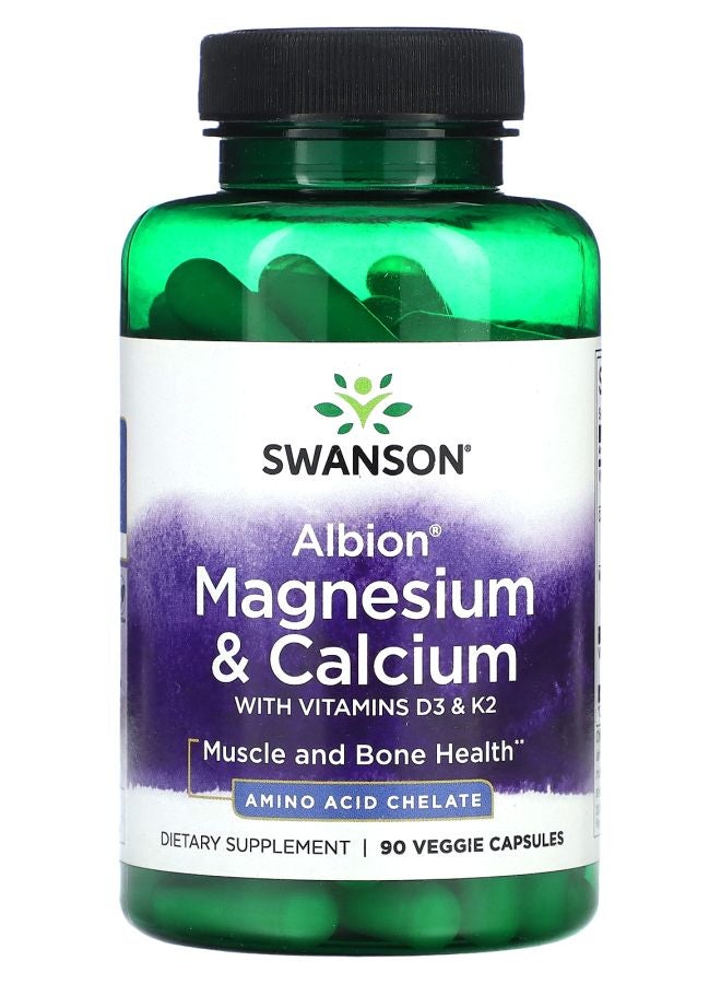 SWANSON Albion Magnesium & Calcium with Vitamins D3 & K2 90 Veggie Capsules