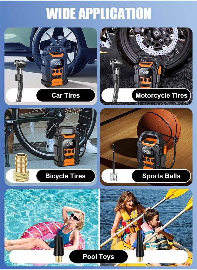 PINREK - Digital Car Tyre Inflator,Portable Tire Inflator,Electric Air Compressor with 25mm Cylinder/7800mAh Battery Power Bank/Auto Stop/LED Light/LCD Screen/Handle,150 PSI Fast Cordless Air Pump for Car,Motorcycle,Bicycle,Ball Air Mattress - Image 1
