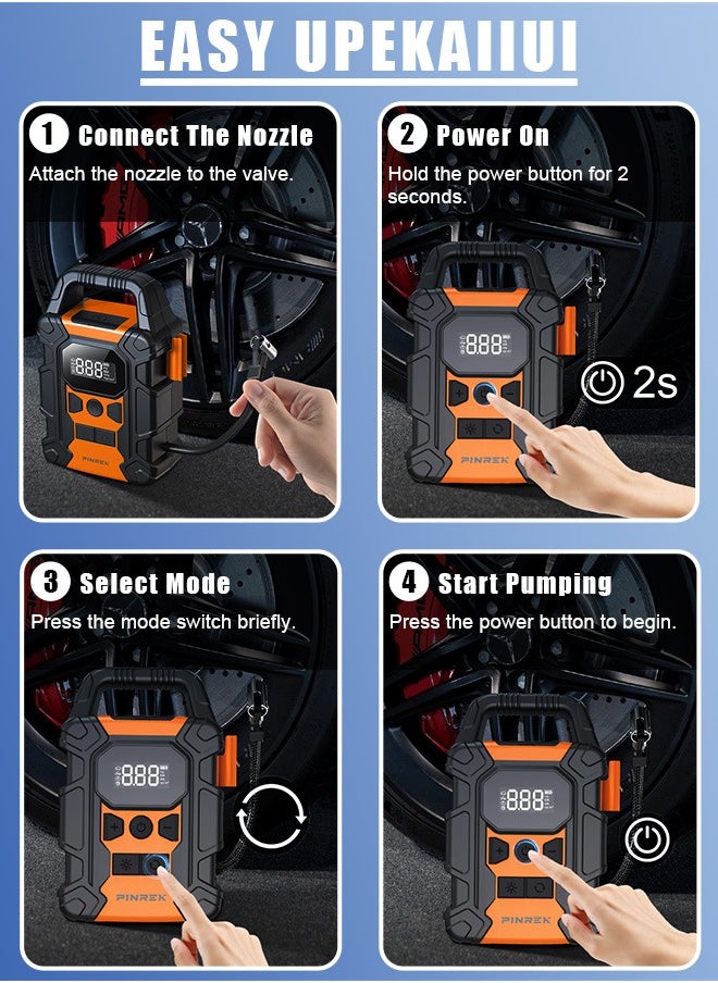 PINREK - Digital Car Tyre Inflator,Portable Tire Inflator,Electric Air Compressor with 25mm Cylinder/7800mAh Battery Power Bank/Auto Stop/LED Light/LCD Screen/Handle,150 PSI Fast Cordless Air Pump for Car,Motorcycle,Bicycle,Ball Air Mattress - Image 1