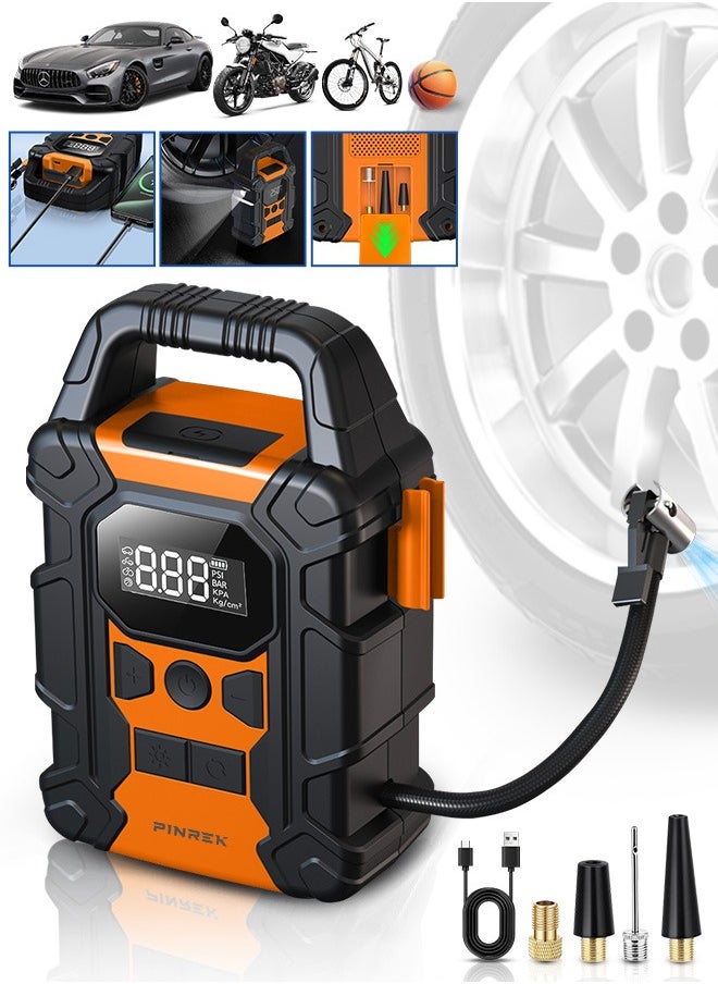 PINREK Digital Car Tyre Inflator,Portable Tire Inflator,Electric Air Compressor with 25mm Cylinder/7800mAh Battery Power Bank/Auto Stop/LED Light/LCD Screen/Handle,150 PSI Fast Cordless Air Pump for Car,Motorcycle,Bicycle,Ball Air Mattress  - Image 1