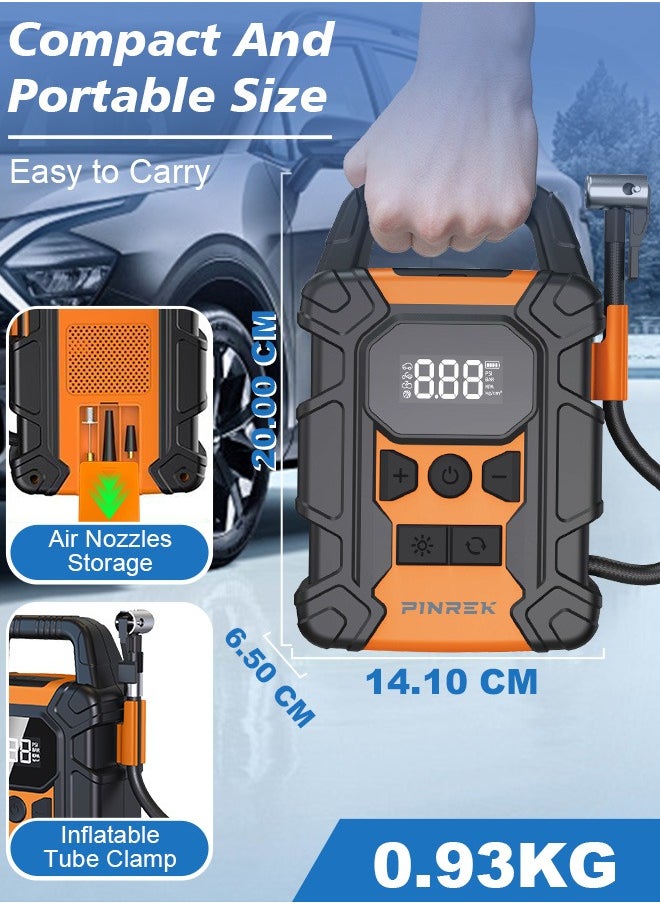 PINREK - Digital Car Tyre Inflator,Portable Tire Inflator,Electric Air Compressor with 25mm Cylinder/7800mAh Battery Power Bank/Auto Stop/LED Light/LCD Screen/Handle,150 PSI Fast Cordless Air Pump for Car,Motorcycle,Bicycle,Ball Air Mattress - Image 1