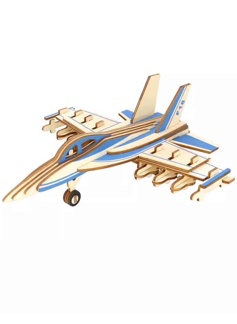 Wooden Puzzle 3D Model Military Building Blocks Assembly Toy Boy (F18 Fighter) - Image 1