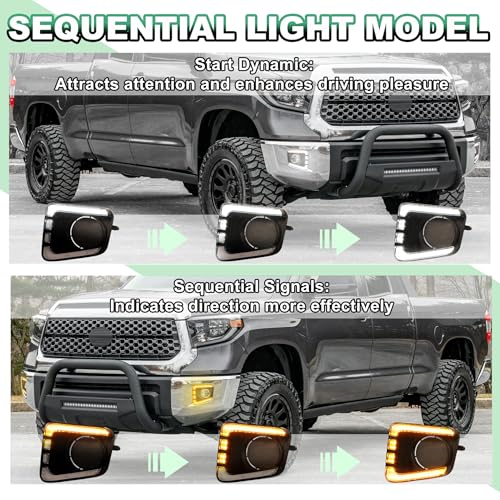 NEOXIST Front Bumper DRL Lights for 2014-2021 Toyota Tundra LED Fog Lamp Bezel Cover w/Daytime Running Light & Amber Turn Signals Side Markers Exterior Accessories - Image 4