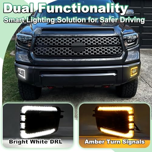 NEOXIST Front Bumper DRL Lights for 2014-2021 Toyota Tundra LED Fog Lamp Bezel Cover w/Daytime Running Light & Amber Turn Signals Side Markers Exterior Accessories - Image 2