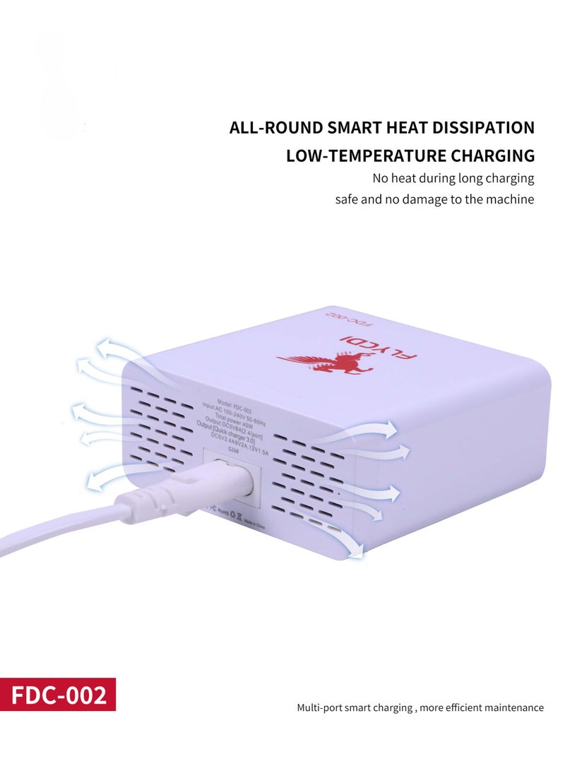 FLYCDI FDC-002 6-Port USB Charger with Digital Display, Universal AC 100-240V, Multi-Protection System, Global Plug Compatibility, Smart Charging Hub - Image 5