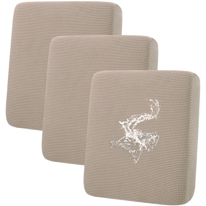 WATERPROOF COUCH CUSHION COVERS FOR PETS NON SLIP SOFA SEAT COVER FOR DOGS WASHABLE SOFT THICK STRETCH JACQUARD FABRIC SOFA SLIPCOVERS WITH ELASTIC BOTTOM 3 PIECES TAUPE