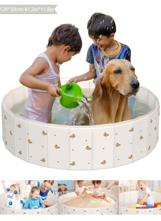 VUCATIN Ball Pits for Toddlers, Foldable Kiddie Pool Dog Ball Pits Collapsible Baby Pool Dog Swimming Pool Portable Sandbox Kid Pool Indoor and Outdoor Game Without Balls (Bear 120*30cm Swimming Pool)  - Image 1