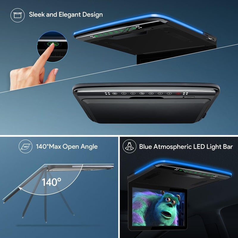 Xtrons شاشة سقف سيارة XTRONS بحجم 13.3 بوصة FHD مع USB و SD و HDMI - بدون DVD (أسود) - Image 4