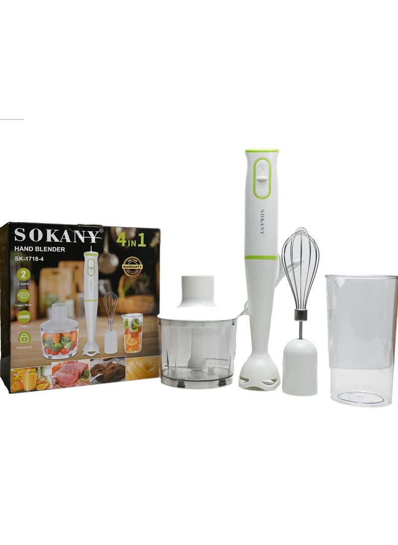sokany Hand Blender 4 in 1 Multi-Functional Food Processor with Grinder, Egg Whisk, Beaker, and Chopper Attachments – Powerful 300 Watt Motor for Smooth Blending, Grinding, Whisking & Chopping | Easy to Use & Clean | Perfect for UAE Kitchens - Image 1