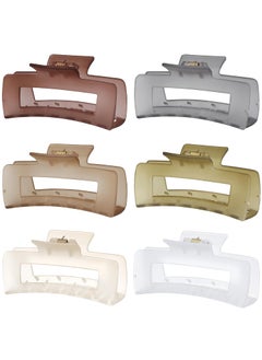 4 Inch Big Hair Claw Clips 6 Pcs Large Claw Clips for Thick Hair Square Hair Clips for Women Rectangle Hair Clips Nonslip Acrylic Banana Jaw Clips Hair Accessories for Girls Tea