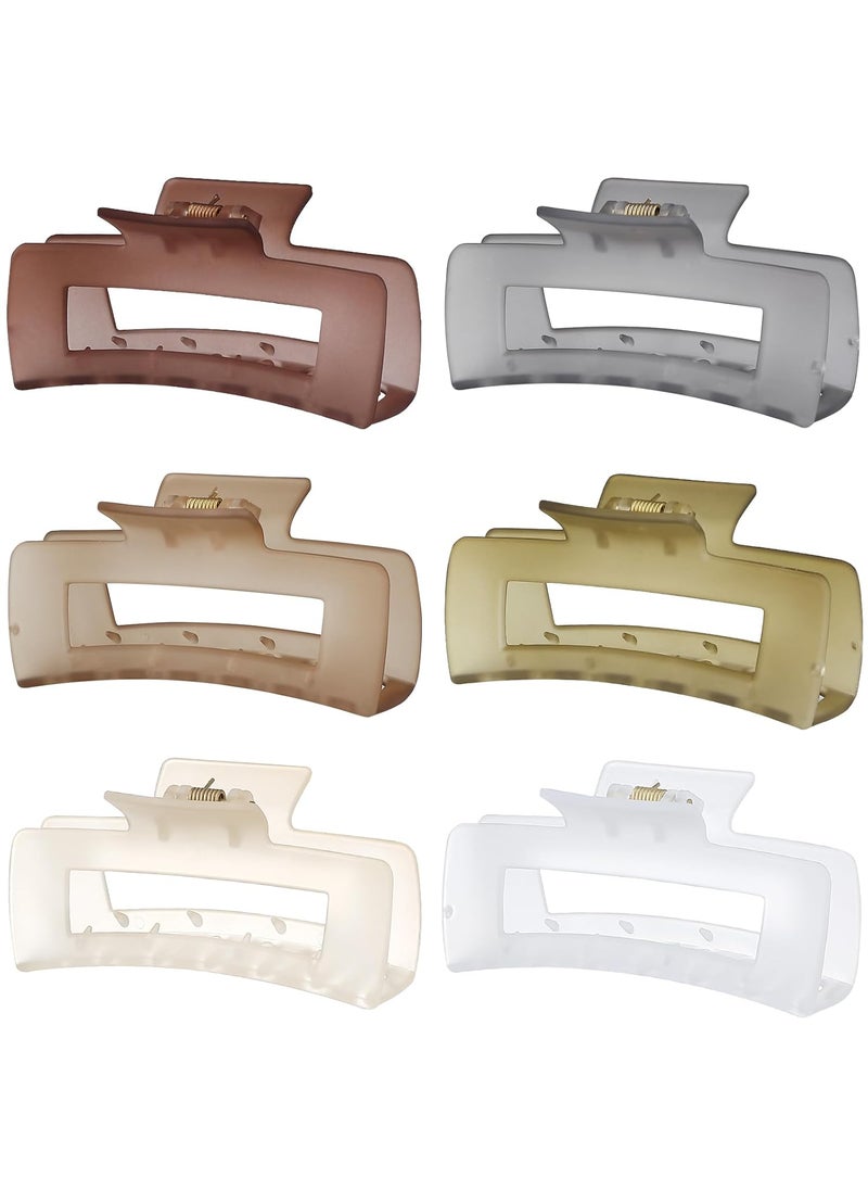 Sisiaipu - 4 Inch Big Hair Claw Clips 6 Pcs Large Claw Clips for Thick Hair Square Hair Clips for Women Rectangle Hair Clips Nonslip Acrylic Banana Jaw Clips Hair Accessories for Girls Tea - Image 1