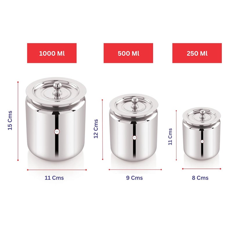 Opullo Mothers Choice Stainless Steel Ghee Pot with Spoon Stainless Steel Oil Containers for Kitchen Oil Containers for Kitchen Steel Mirror Polish Ghee Container with Spoon 1000 Ml - Image 3