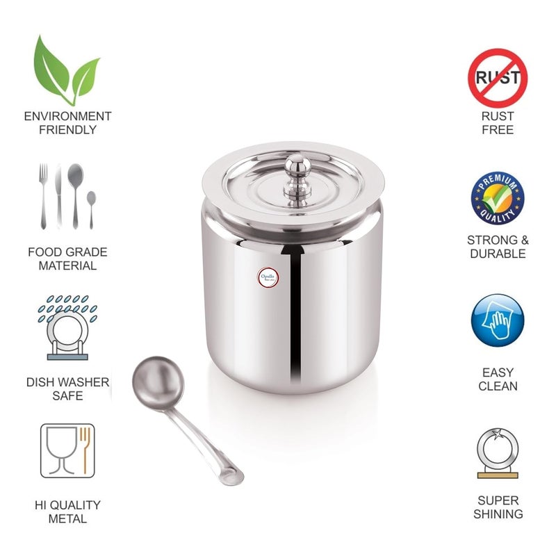 Opullo Mothers Choice Stainless Steel Ghee Pot with Spoon Stainless Steel Oil Containers for Kitchen Oil Containers for Kitchen Steel Mirror Polish Ghee Container with Spoon 1000 Ml - Image 5