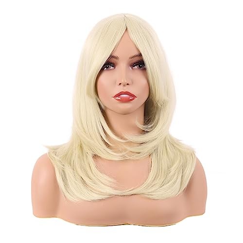 MapofBeauty 20 Inch50 cm Long Layered With Bangs Straight Synthetic fiber Shoulder Length Hair for Daily Use or Party Wig Light Blonde - Image 1