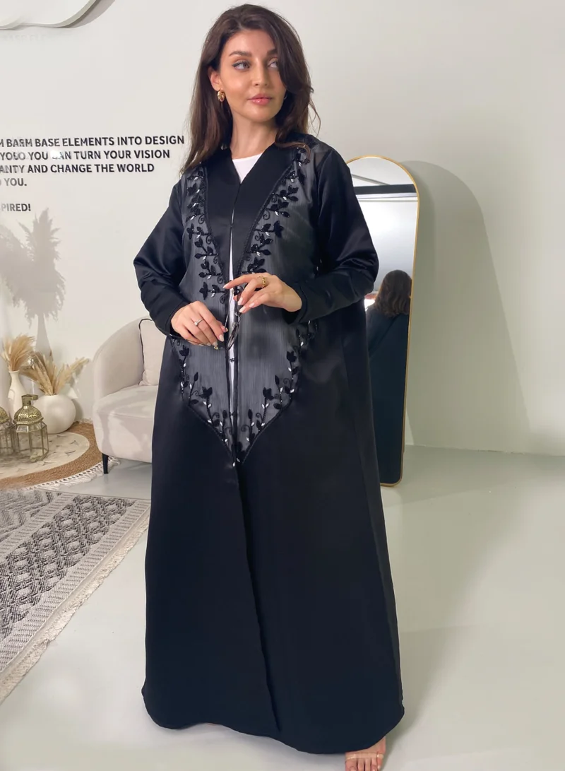 Rosette Abaya Elegant Open style abaya featuring elegant organza dantel accents