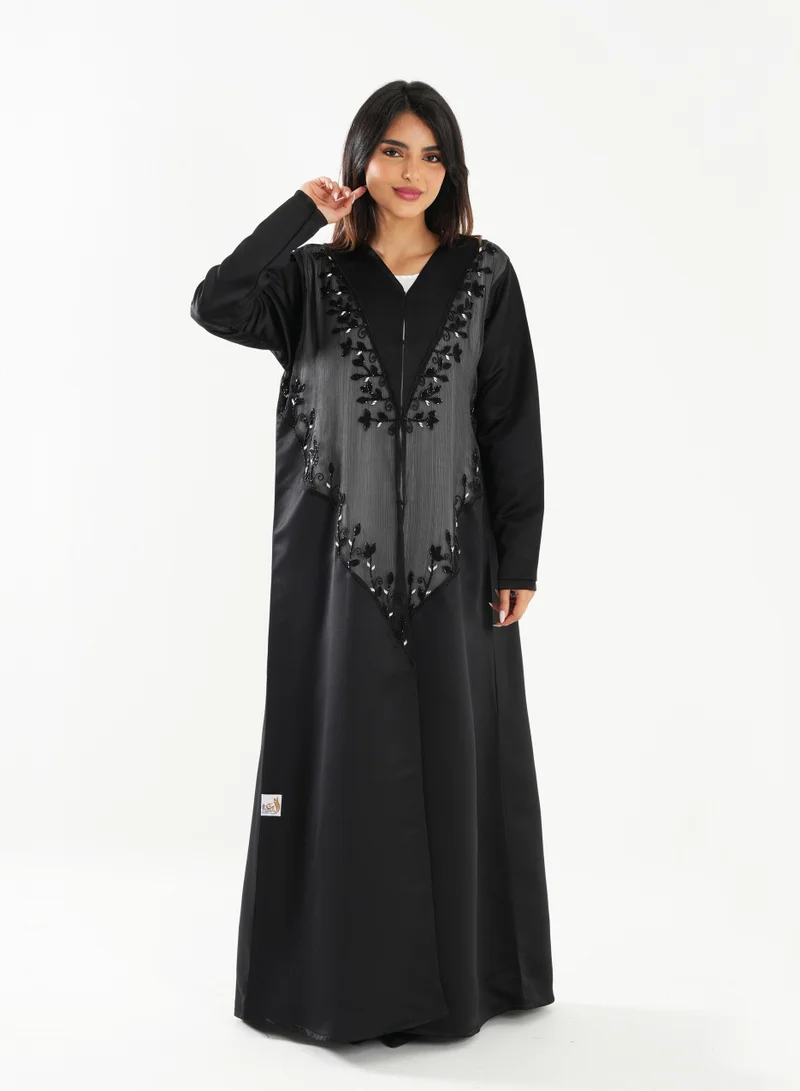 Rosette Abaya Elegant Open style abaya featuring elegant organza dantel accents