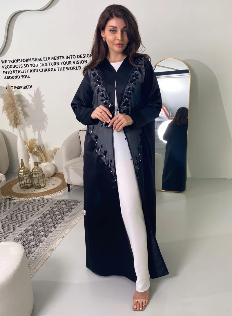 Rosette Abaya Elegant Open style abaya featuring elegant organza dantel accents