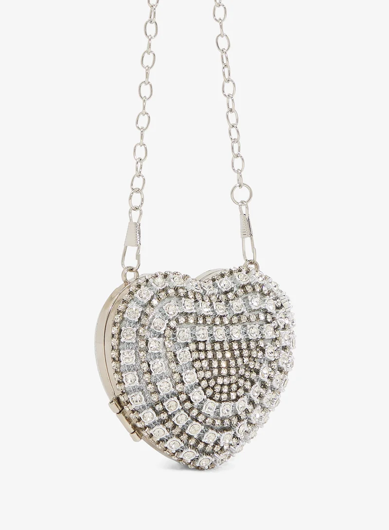 Khizana Silver Silver Rhinestone Diamonte  Embellished Heart Shaped Statement Clutch for Women | Best Price UAE