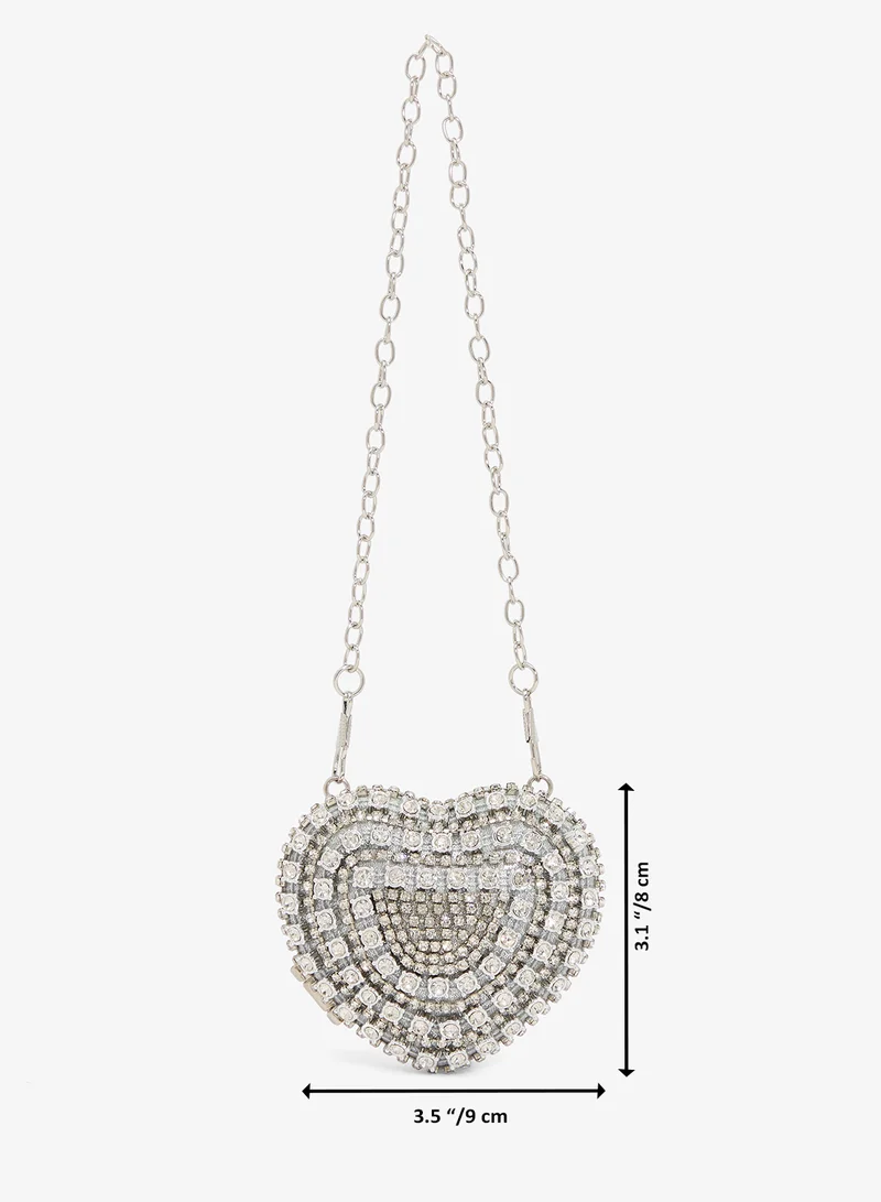 Khizana Silver Silver Rhinestone Diamonte  Embellished Heart Shaped Statement Clutch for Women | Best Price UAE