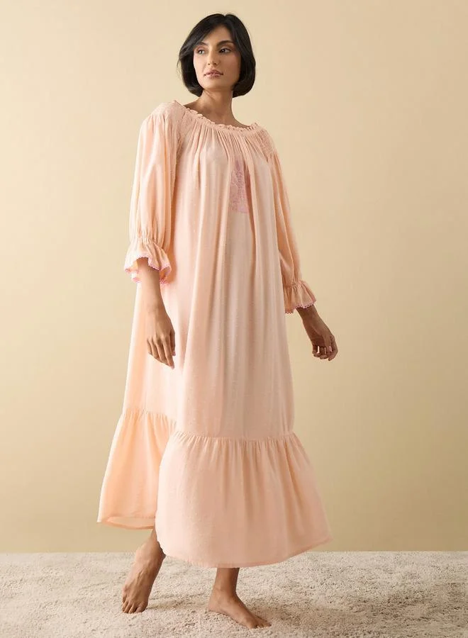 سبلاش فيڤ قميص نوم مطرز بحافة مكشكشة