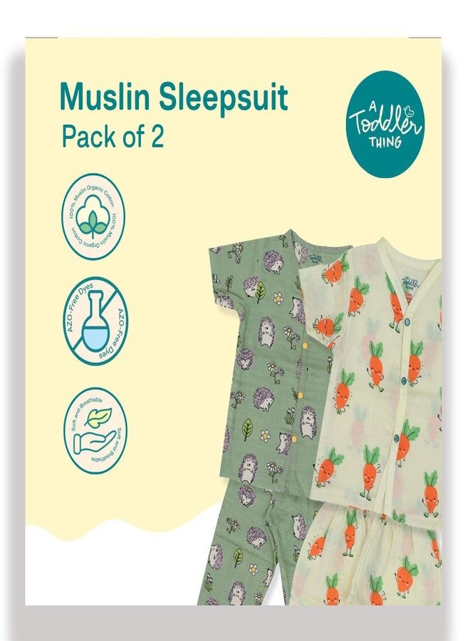 A toddler thing 100% Organic Half Sleeve Sleepsuits | Pajama Sets for Boys and Girls | Kids Nightwear | Carrot Spikes | Pack of 2 | 3-6 Months - Image 2