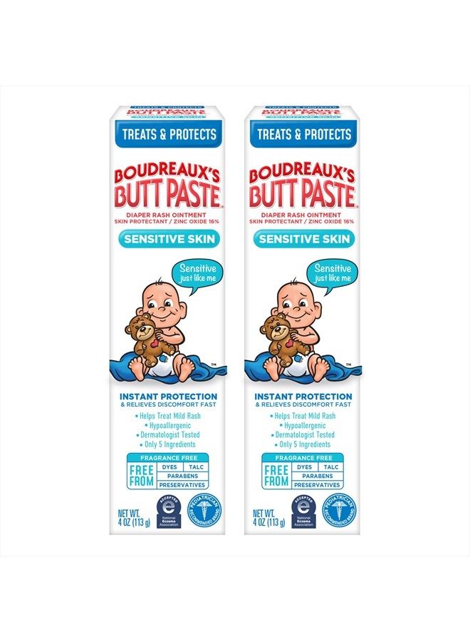 Boudreaux's Butt Paste for Sensitive Skin Diaper Rash Cream, Ointment for Baby, 4 oz Tube, 2 Pack  - Image 1