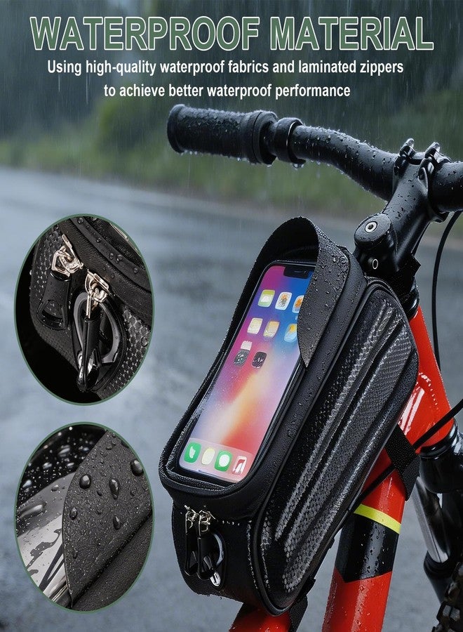 RUTU Waterproof Bike Phone Frame Bag, Bike Accessories with Sun-Visor and TPU Touch-screen, Double Zipper Large Capacity Bicycle Riding Bag for Phones up to 6.7” - Image 4