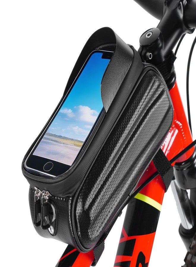 RUTU Waterproof Bike Phone Frame Bag, Bike Accessories with Sun-Visor and TPU Touch-screen, Double Zipper Large Capacity Bicycle Riding Bag for Phones up to 6.7” - Image 1