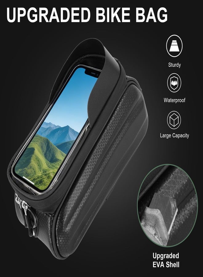 RUTU Waterproof Bike Phone Frame Bag, Bike Accessories with Sun-Visor and TPU Touch-screen, Double Zipper Large Capacity Bicycle Riding Bag for Phones up to 6.7” - Image 3