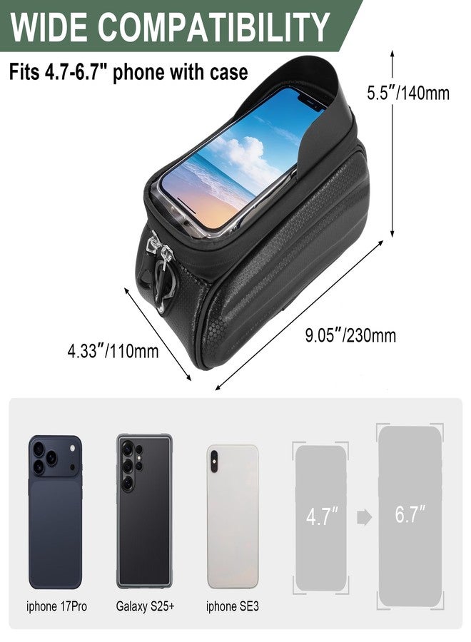 RUTU Waterproof Bike Phone Frame Bag, Bike Accessories with Sun-Visor and TPU Touch-screen, Double Zipper Large Capacity Bicycle Riding Bag for Phones up to 6.7” - Image 2