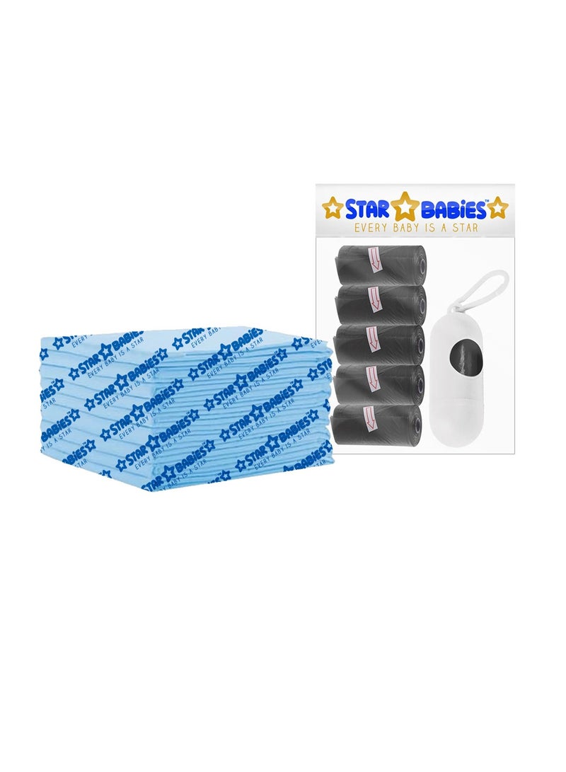 STAR BABiES Star Babies - Combo Pack of 2- Disposable Changing Mat Pack of 12 with Scented Bag (5 Pcs w/Dispenser) - Black  - Image 1
