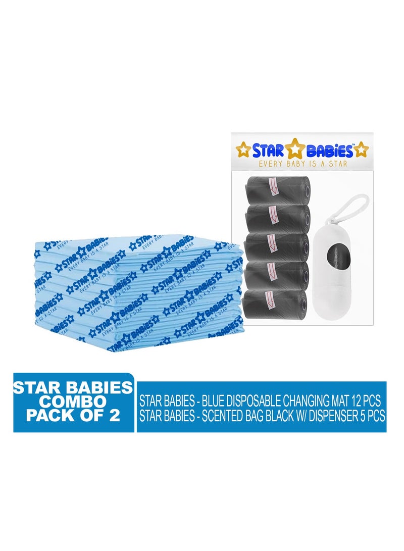STAR BABiES Star Babies - Combo Pack of 2- Disposable Changing Mat Pack of 12 with Scented Bag (5 Pcs w/Dispenser) - Black  - Image 2