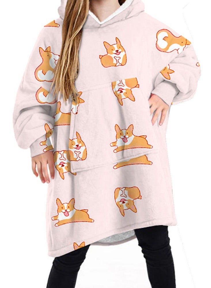 Loquat 2024 Blanket Children's Solid Color Hoodie Warm Casual Jacket TV Blanket 