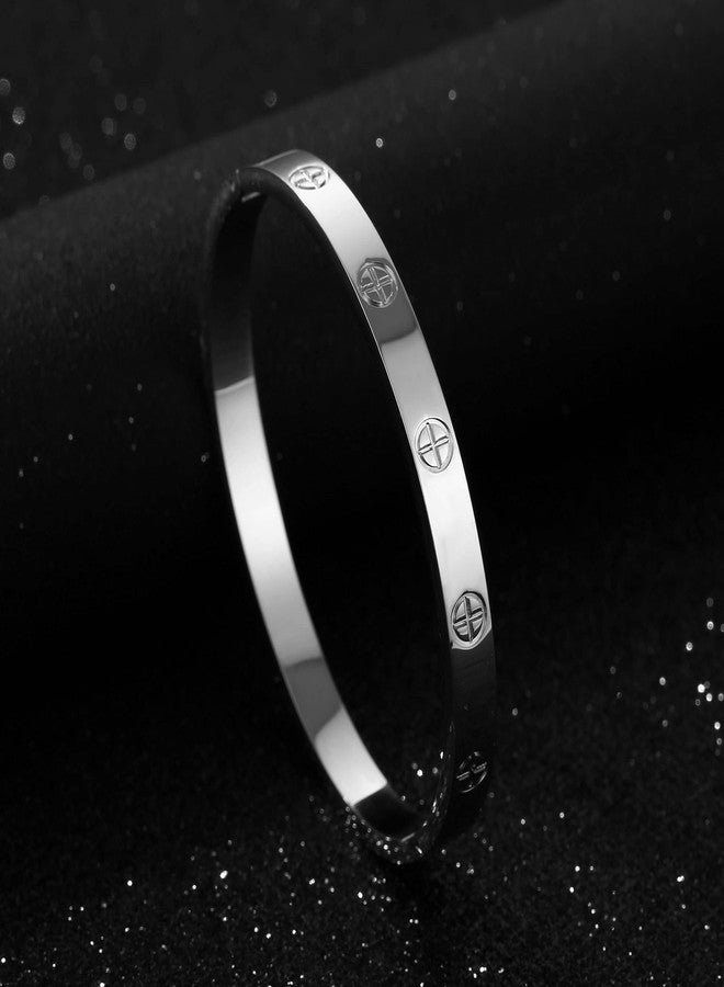 YCSLYW Women's Stainless Steel Bracelet Jewelry Crystal Bracelet With Cube Zircon Hinge Jewelry oval Bangle Christmas Valentines Birthday Gifts for Women - Image 4