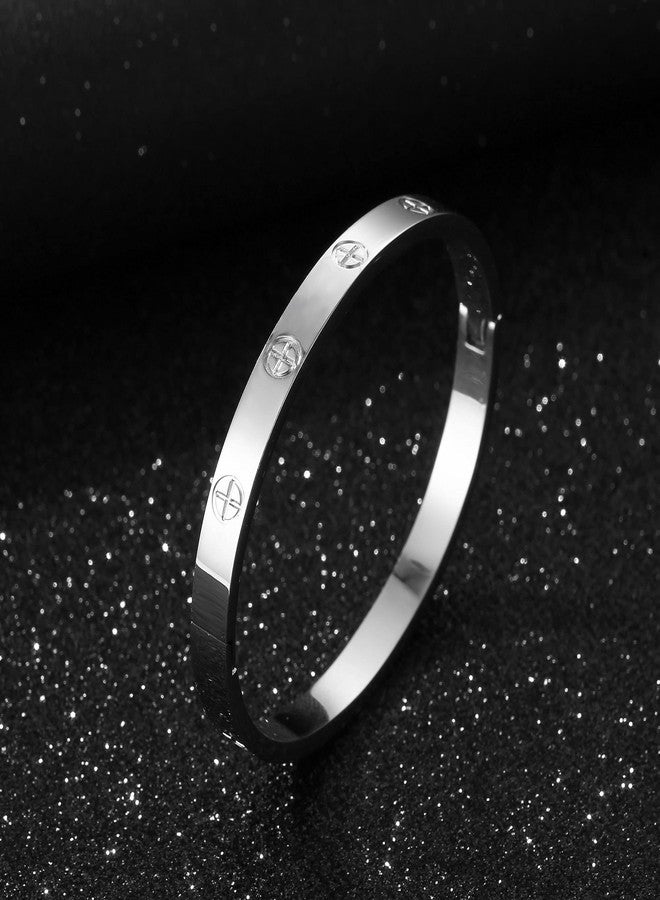 YCSLYW Women's Stainless Steel Bracelet Jewelry Crystal Bracelet With Cube Zircon Hinge Jewelry oval Bangle Christmas Valentines Birthday Gifts for Women - Image 3