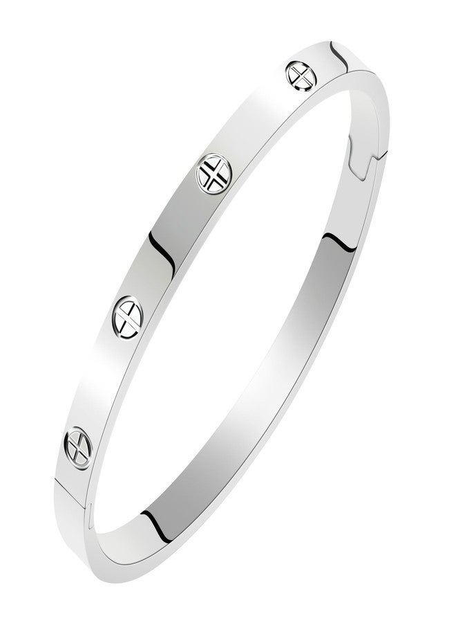 YCSLYW Women's Stainless Steel Bracelet Jewelry Crystal Bracelet With Cube Zircon Hinge Jewelry oval Bangle Christmas Valentines Birthday Gifts for Women - Image 1