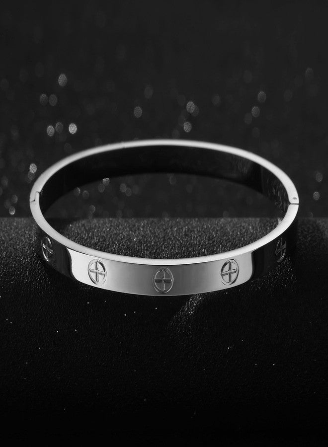 YCSLYW Women's Stainless Steel Bracelet Jewelry Crystal Bracelet With Cube Zircon Hinge Jewelry oval Bangle Christmas Valentines Birthday Gifts for Women - Image 5