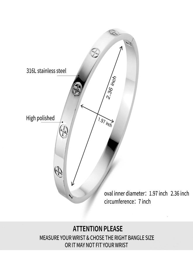 YCSLYW Women's Stainless Steel Bracelet Jewelry Crystal Bracelet With Cube Zircon Hinge Jewelry oval Bangle Christmas Valentines Birthday Gifts for Women - Image 2