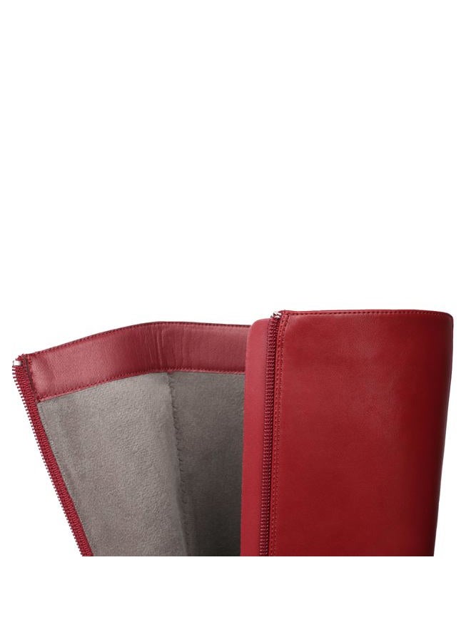 COLETER Women's Knee High Boots Pointed Toe Stiletto Buckle Dress Boots Slouch Zipper Heeled Boots, Burgundy Red, 6.5 - Image 5