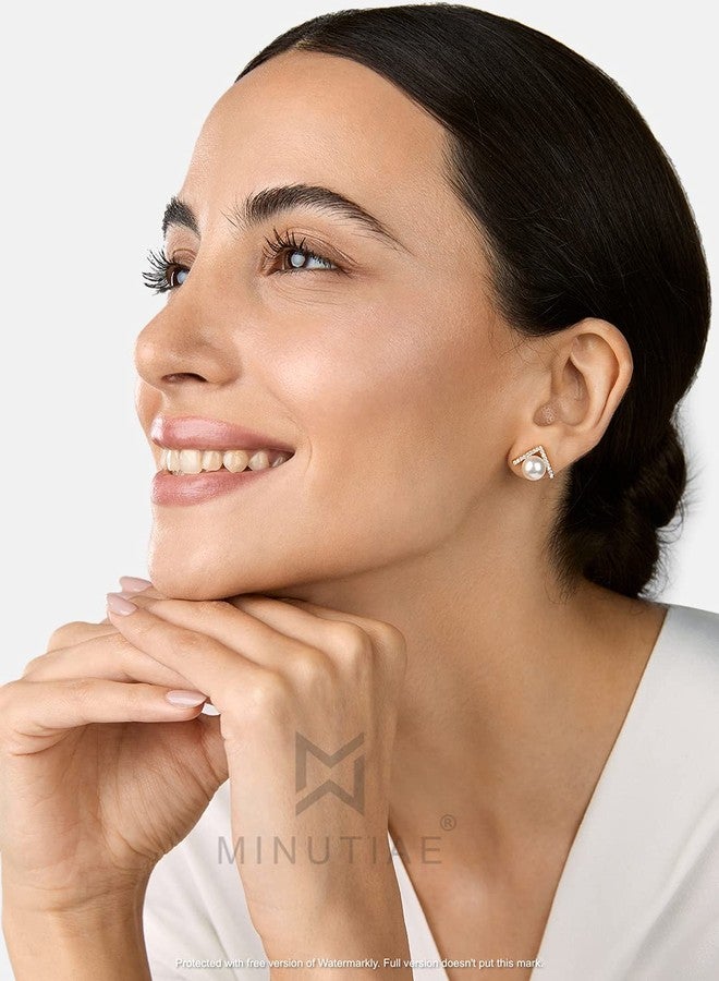 مينوتيا أقراط مينوتيا مطلية بالذهب، مرصعة باللؤلؤ، مع ماسة كريستالية بيضاء، مجوهرات أنيقة للنساء والفتيات - Image 2