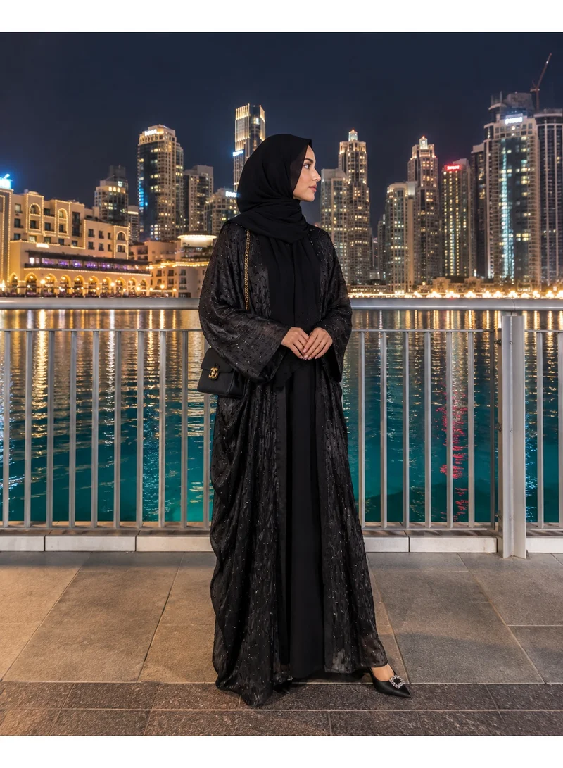 Ophelia Diamond Black Abaya & Hijab Set – Stone Embellished Luxury Design
