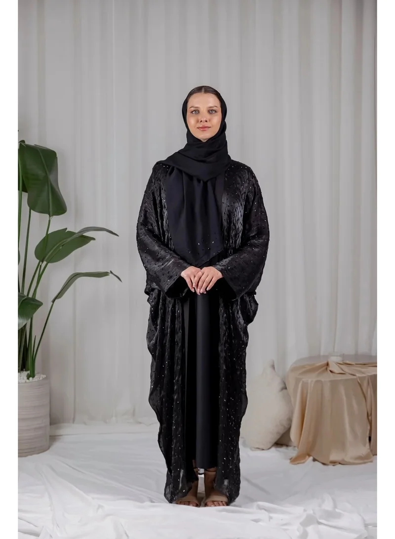 Ophelia Diamond Black Abaya & Hijab Set – Stone Embellished Luxury Design