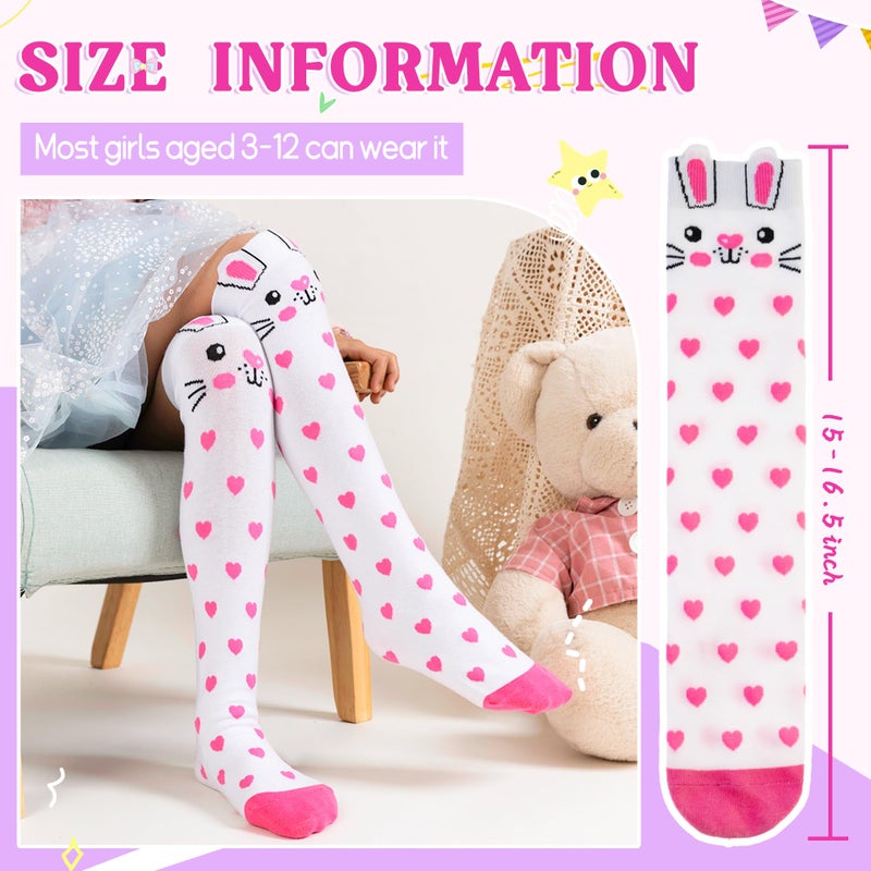 Eocom Girls Knee High Socks Kids Crazy Fun Gift Silly Tall Boot Cute Animal Cotton Long Socks 6 Pairs(Pink Purple Animal, 3-12 Years) - Image 5