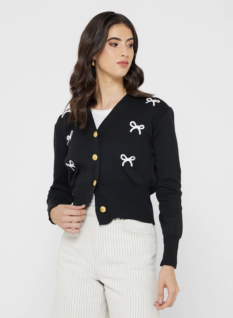 Ginger Bow Detail Button Through Cardigan