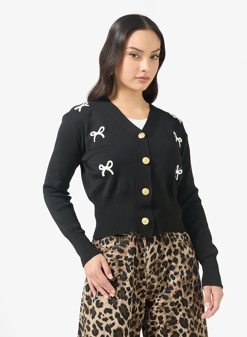 Ginger Bow Detail Button Through Cardigan - Image 1