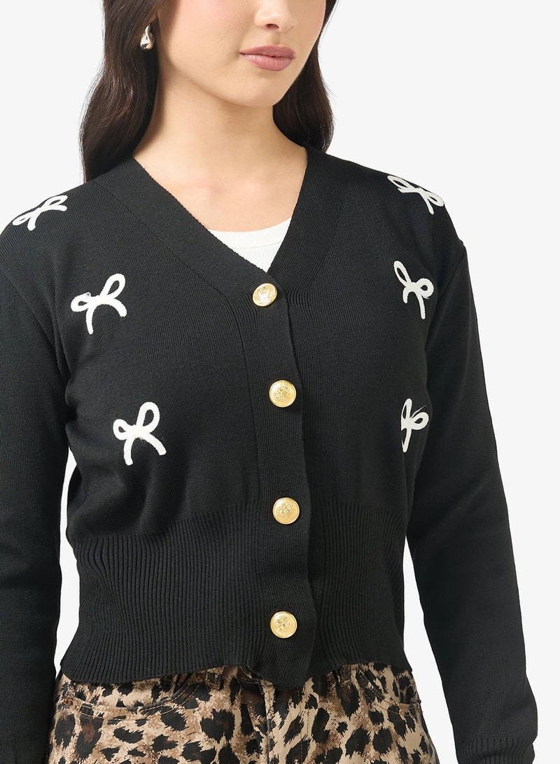 Ginger Bow Detail Button Through Cardigan - Image 3