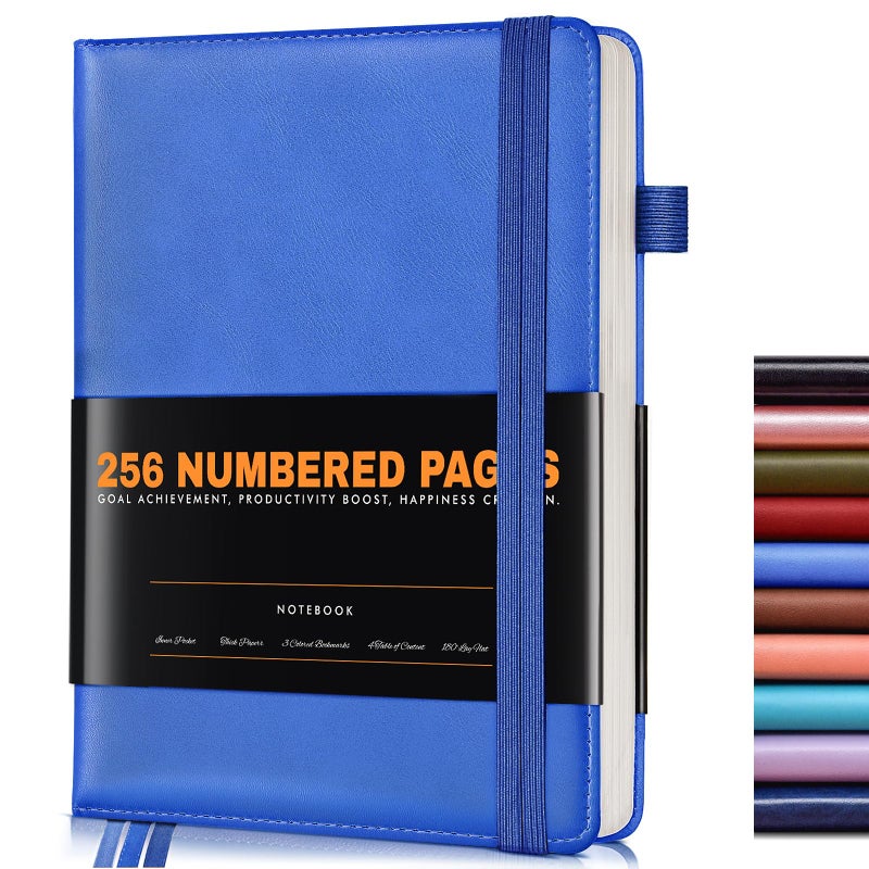 dilitego Lined Journal Notebook for Women Men, 256 Numbered Pages Hardcover Leather Journals for Writing, A5 Journaling Notebooks, College Ruled Journal for Business Work School Note Taking 5.75" x 8.38" Blue - Image 1