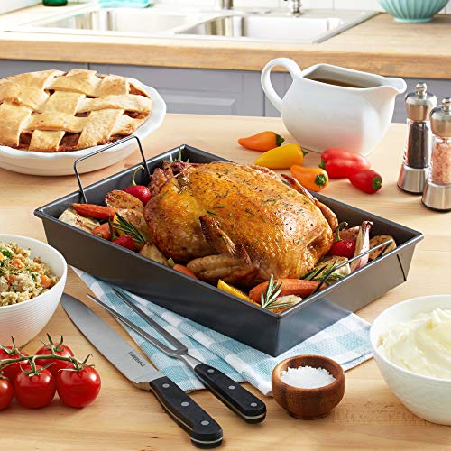 Chicago Metallic 16947 Professional Roast Pan with Non-Stick Rack, 13-Inch-by-9-Inch, Gray - Image 2